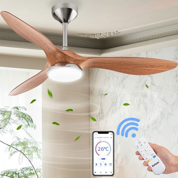 Ventilateur Plafond avec Lumiere132 cm avec Lumière LED à Intensité Variable Lames en ABS à Grain de Bois Modernes Télécommande - Kotezu