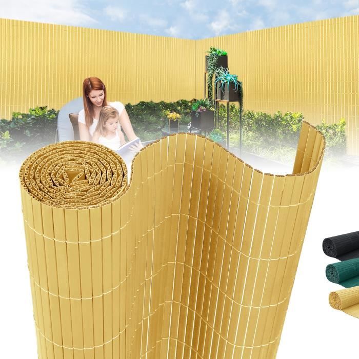 LZQ Brise Vue PVC Clôture avec attache-câbles pour jardin terrasse balcon, Résistant aux intempéries - 160 x 300 cm, Couleur bambou