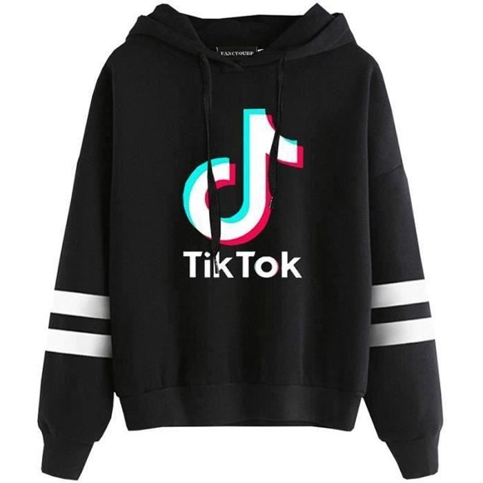  Sweat   capuche femme d contract   lettres Tik  Tok  Noir 