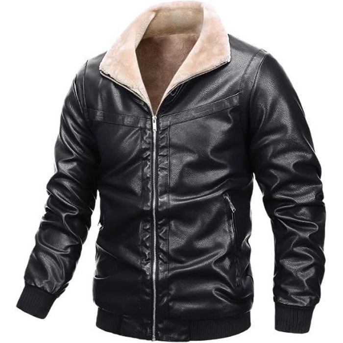 Blouson Homme Cuir Moto Veste Hiver Parka Marque Luxe Doublure Casual Jacket Leather Noir Homme Luxe Noir Cdiscount Pret a Porter