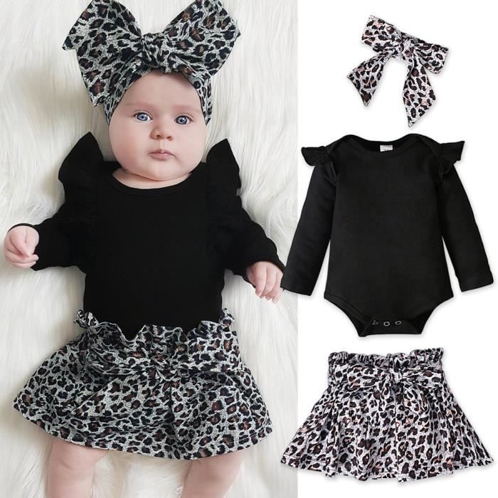 0-24 Mois 3 PCS Ensemble de Vêtements Bébé Fille : Body Noir à Manches  Longues + Jupe Léopard + Bandeau Cheveux Noir - Cdiscount Prêt-à-Porter