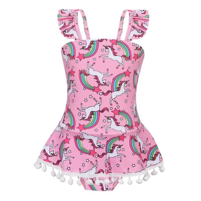 WAWSAM Maillot De Bain Une Pièce Licorne Arc-en-Ciel Pour Filles - Design Coloré