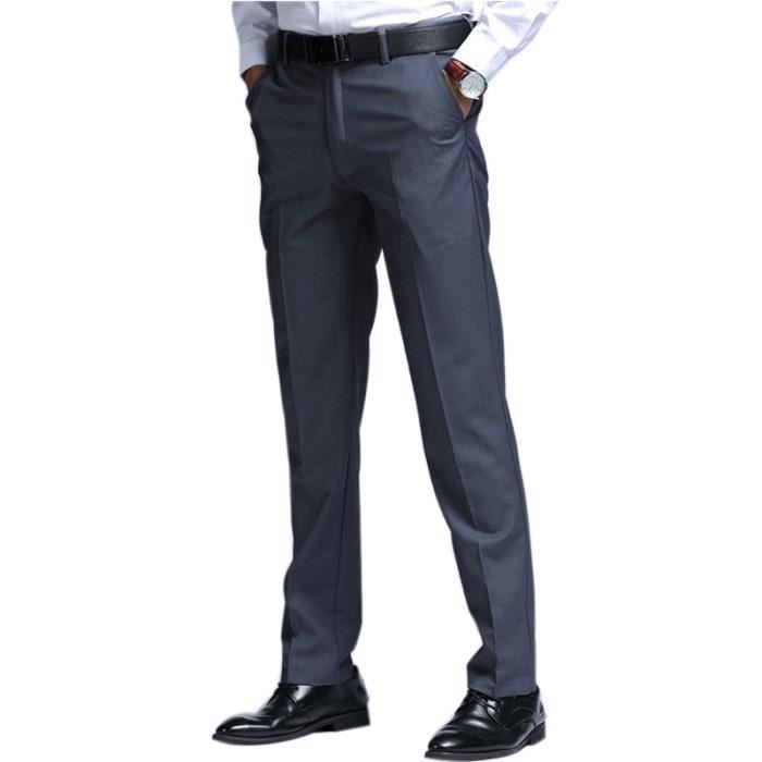 Pantalon Homme,Pantalon de Costume Coupe Droite de Ville,Pantalons Classique Homme à Taille Ajustable-Gris