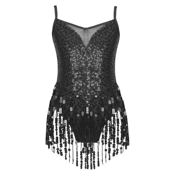 YEAHDOR Femme Robe de Danse Latin Tango Rumba Paillette Brillant sans Manche Robe à Frange Costume de Danse Performance Compétition Chacha Salsa Dancewear M-XXL Bleu Ciel M