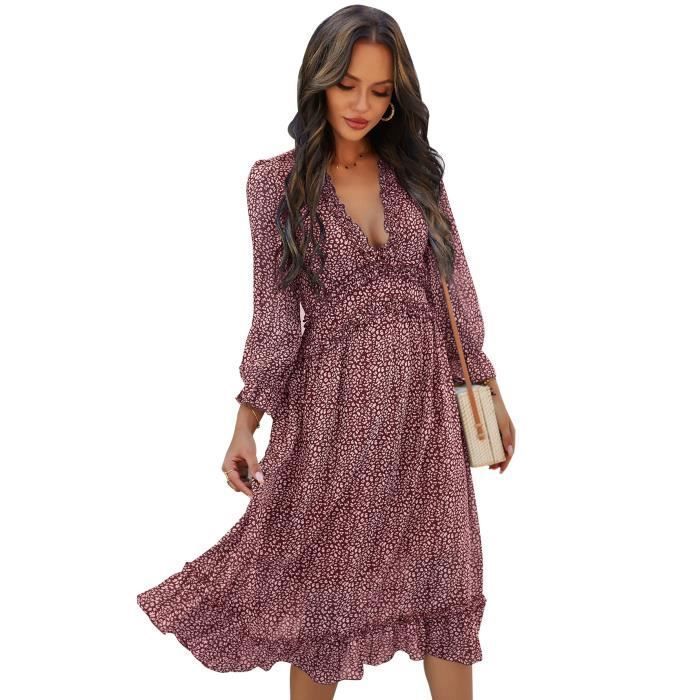 Robe à Fleurs pour Femmes,Robes de Plage Col en V sexy, D'été Robes ...