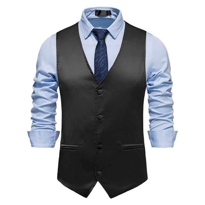 Gilet D'été En Lin Pour Homme - Décontracté - Sans Manches - Coupe Ajustée - Couleur Unie - Col En