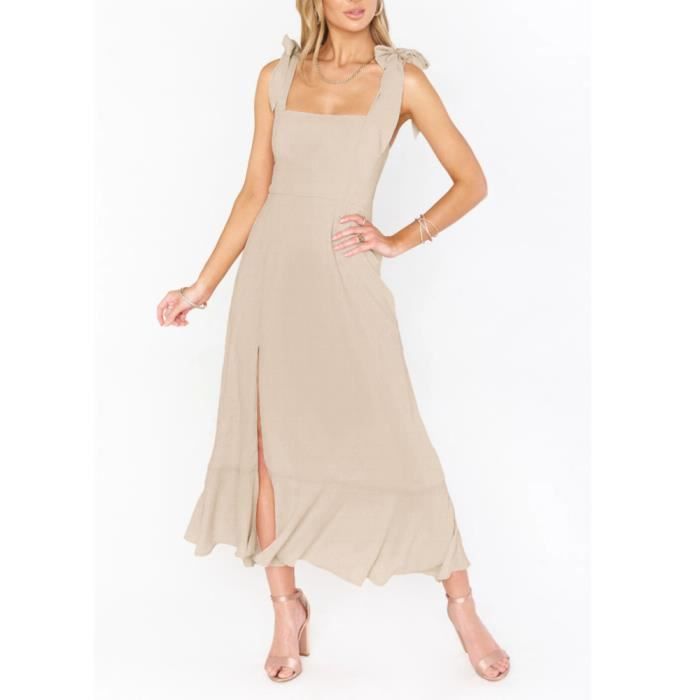Robes de demoiselle d'honneur élégantes à col en V fente latérale au sol