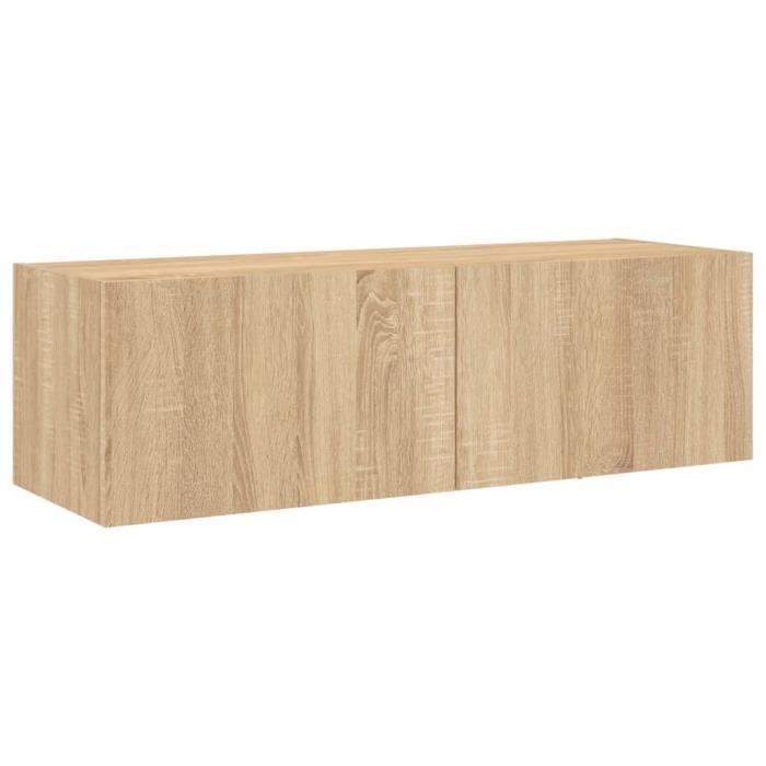 Meuble TV mural - MXZZAND - Chêne sonoma - 100x35x31 cm - Lumières LED RVB - 2 portes