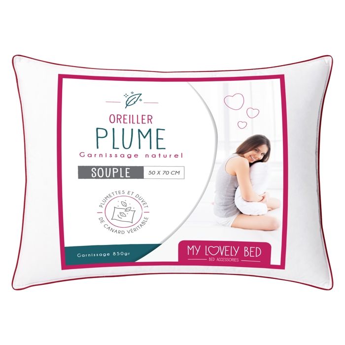 Oreiller 60x60 Cm Naturel - Garnissage Plume Et Duvet - Enveloppe 100