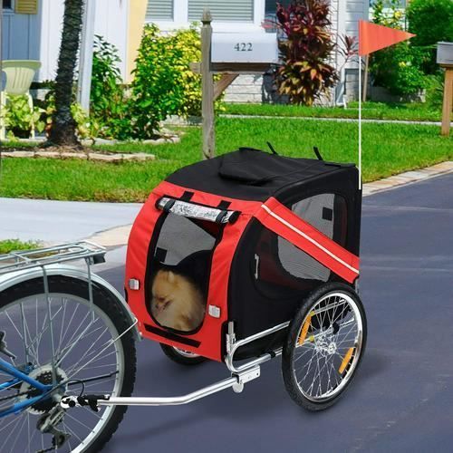 Remorque de vélo pliable pour chien - OHMG - TRAILERBIKE - Rouge noir - 137 x 73 x 90 cm