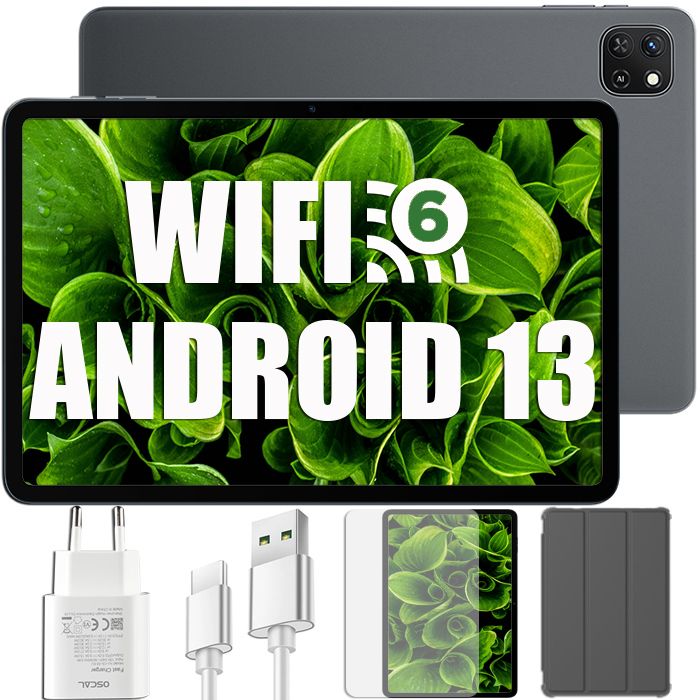 Oscal Pad 50 WiFi Tablette Tactile 10.1 pouces HD+ IPS Android 13 2.4G+5G WiFi 6 RAM 6 Go ROM 64 Go-SD 1 To 5100mAh – Gris