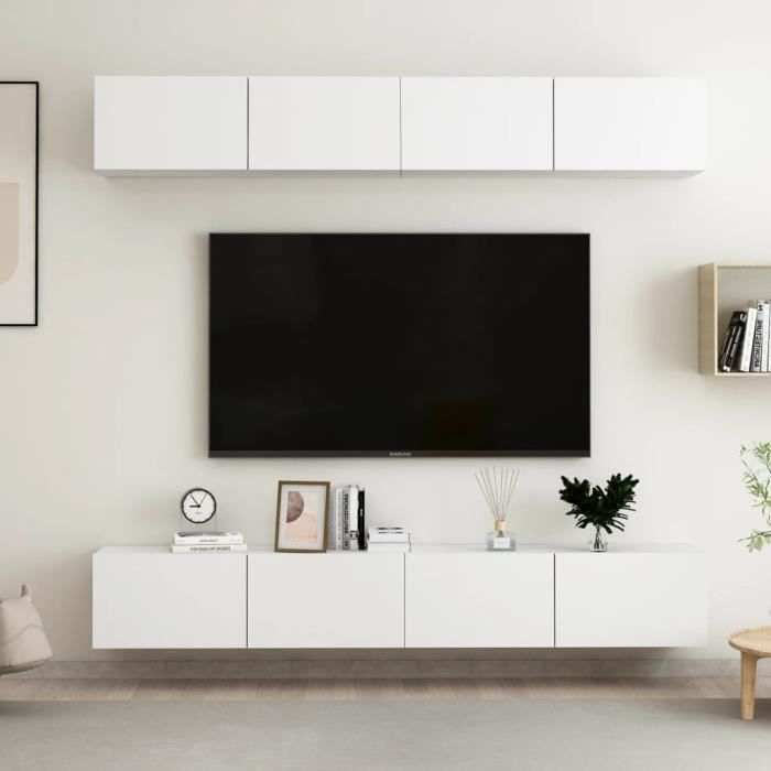 5132)UUMF® Contemporain - Décor Meubles TV 4 pcs - Blanc 100x30x30cm Aggloméré - Poids 012 - 100 x 30 x 30cm