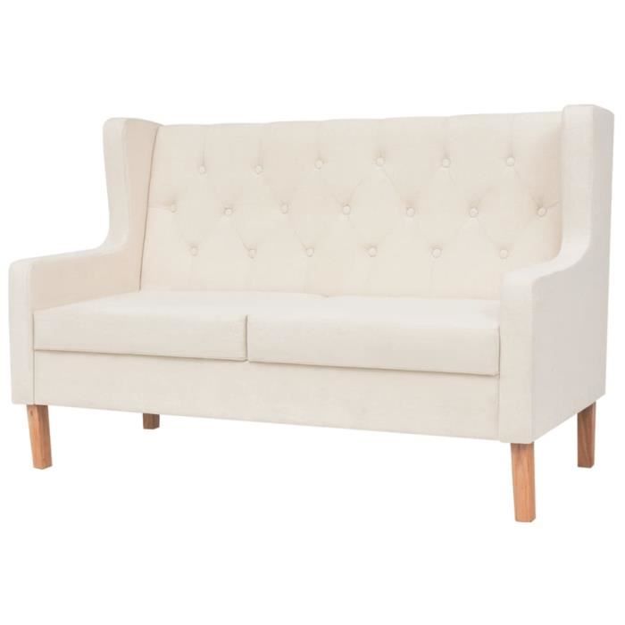 Sofa salon Blanc Canapé à 2 places Tissu Blanc crème -[9602]