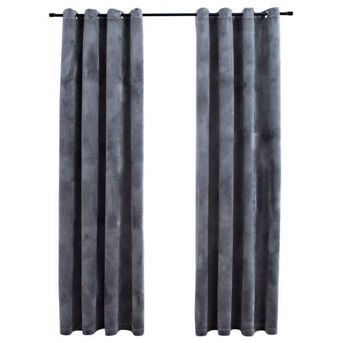 Rideaux occultants et crochet 2pcs Velours Anthracite 140x245cm | Leroy