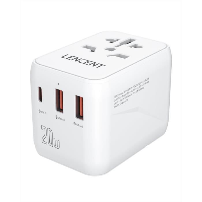 Adaptateur De Voyage Universel Dans Le Monde Entier Avec PD20W, 2 USB 1 Usb C Et 1 Prise Ac Adaptateur De Prise International Pour Allemagne 97360167