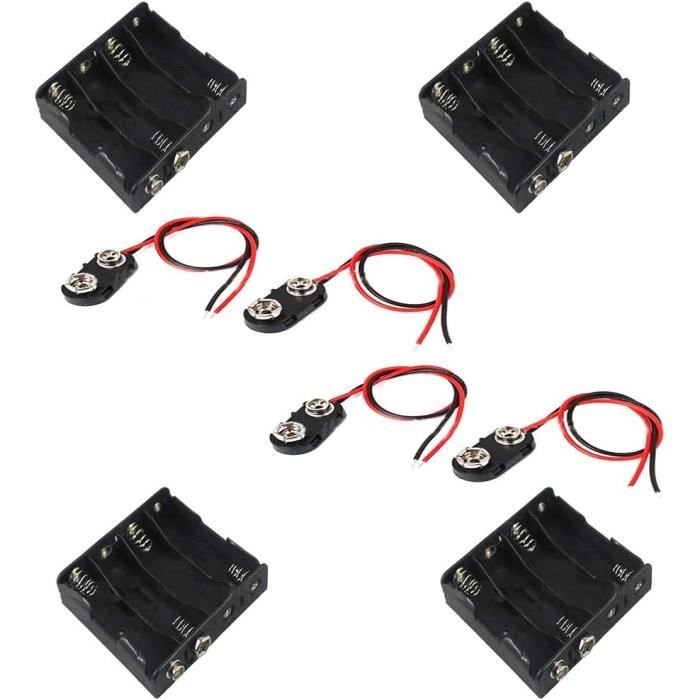 HALJIA Lot 2 Boîtiers Piles 6 × AA (9 V) Avec Fils – Support Batterie Avec Connecteur Pour Projets Électroniques DIY