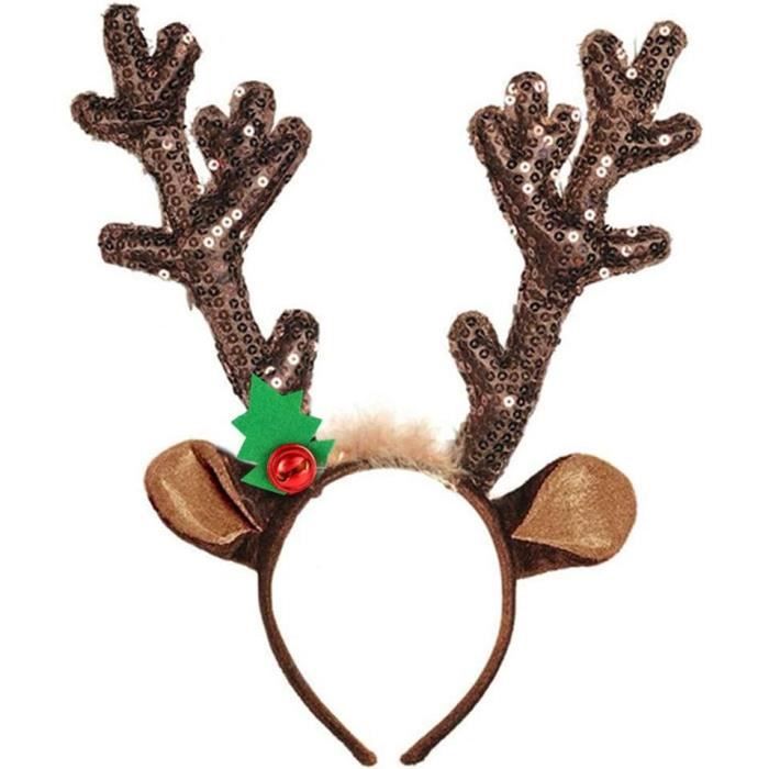 2 Bandeaux Renne De Noël - Avec Bois Et Paillettes - Serre-tête Festif Enfants/adultes - Pour Fêtes, Photos, Déguisement