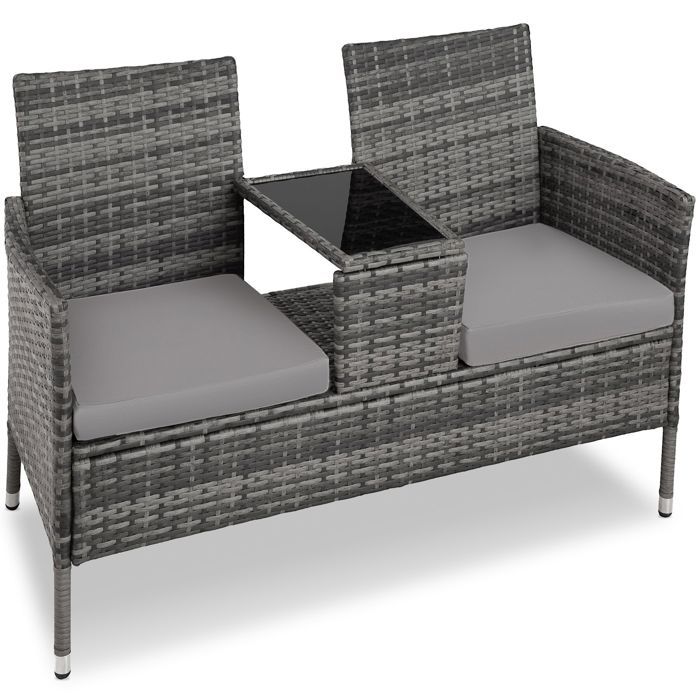 Fauteuils de jardin - TECTAKE - Canapé de jardin NARBONNE 2 places en rotin résistant aux UV 133 x 63 x 84 cm - Gris/Gris Clair Fauteuils de jardin - TECTAKE - Canapé de jardin NARBONNE 2 places en rotin résistant aux UV 133 x 63 x 84 cm - Gris/Gris Clair