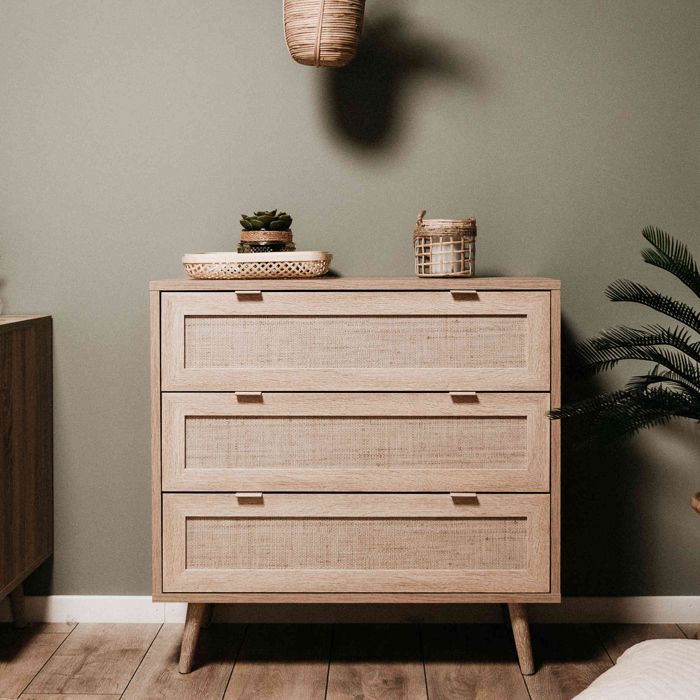 Commode Imitation Chêne 3 Tiroirs Bois - Occasion 80x90x45 Cm