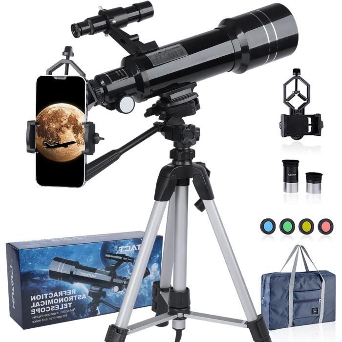 Télescope pour Adultes Enfants et Débutants, Réfracteur Portatif 90mm 550mm (22X-165X) avec Trépied AZ, Adaptateur Téléphone, Sac de Transport et Autocollants Décoratifs