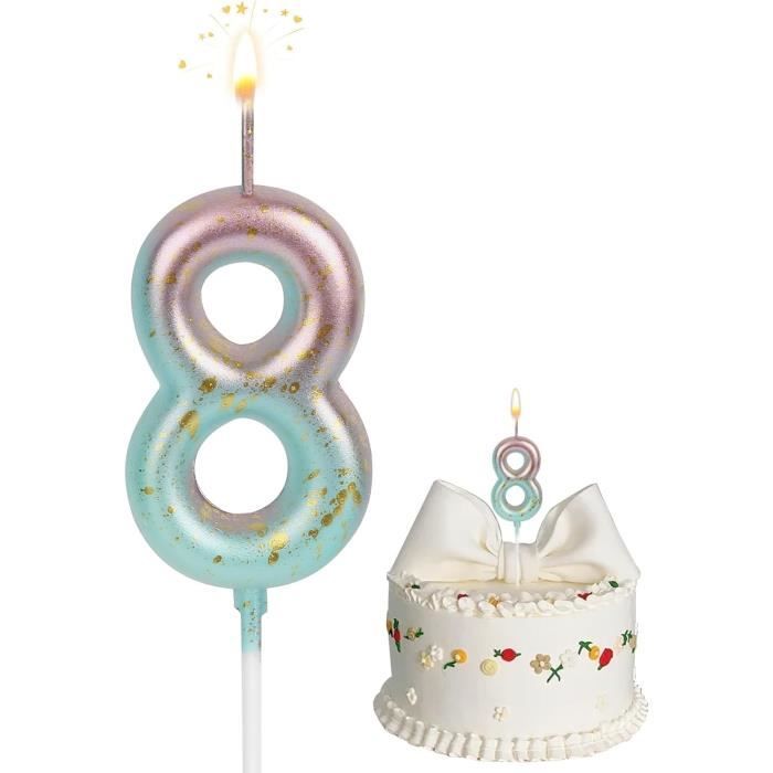 Bougies Gâteau 18 Ans Vert Tendre - Numéro 3D 1 Et 8, Avec étoiles Jaunes, Décoration Non Comestible, 9 Pièces
