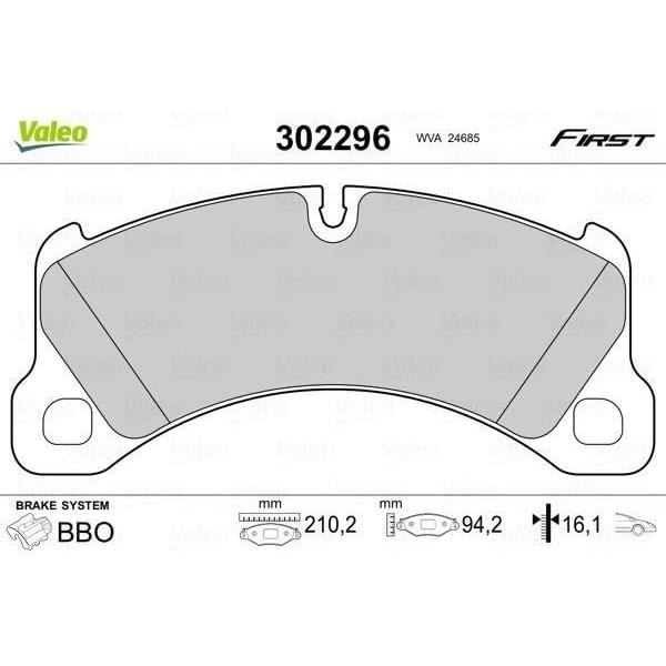VALEO - Plaquettes De Frein First - 302296 - Jeu De 4 Plaquettes - Essieu Avant - Entièrement équipés Avec Accessoires Montés