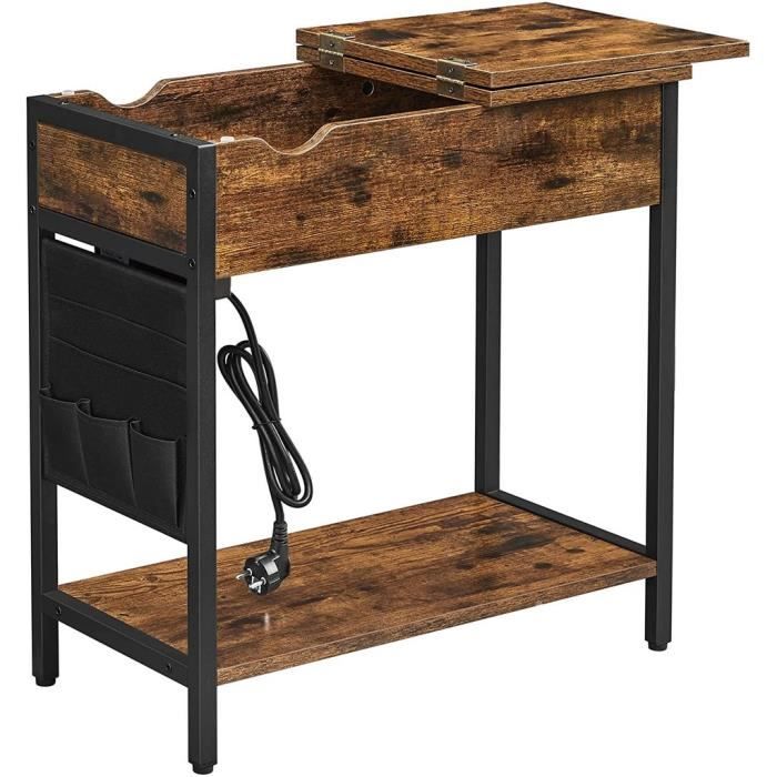 VASAGLE Bout de Canapé Dessus Rabattable Table de Chevet Pochette en Tissu Marron Rustique et Noir LET311B01 VASAGLE Bout de Canapé Dessus Rabattable Table de Chevet Pochette en Tissu Marron Rustique et Noir LET311B01