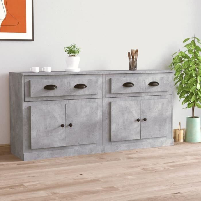 vidaXL Buffets 2 pcs gris béton bois dingénierie 3185267