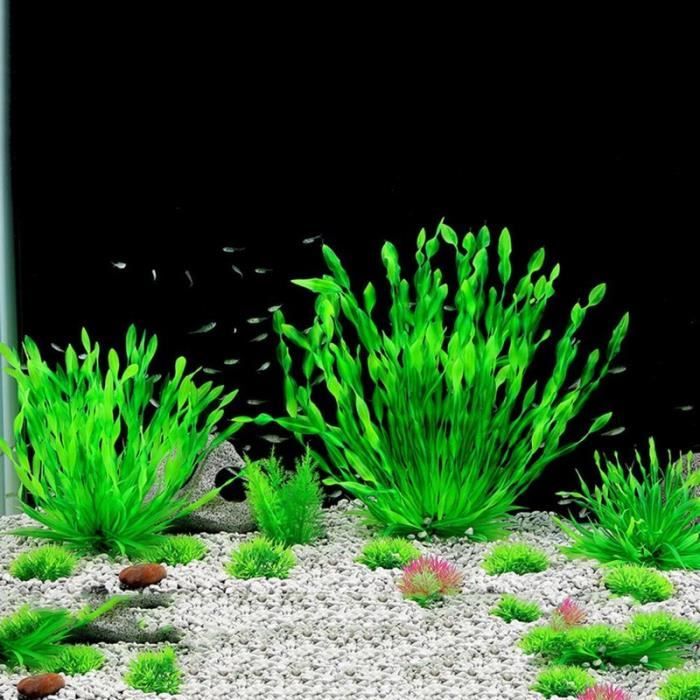 Meilleurs prix pour Décoration d'aquarium Aspect réaliste des plantes d'aquarium abri de cachette de poisson jonc de mer artificiel en plastique vert L