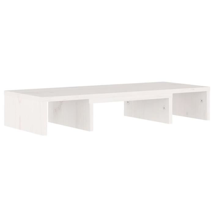 Support De Moniteur En Bois D'Ingénierie Blanc Brillant - 42x24x13 Cm - Avec Étagère De Rangement