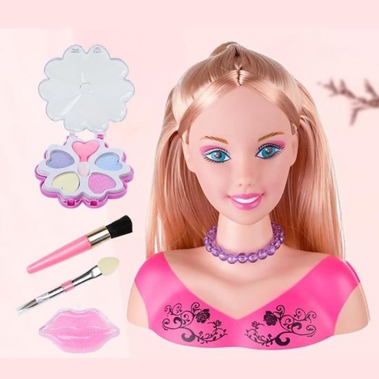 JAWSEU Tête à Coiffer Et Maquiller – Set De Styling Avec Sèche-cheveux – Pour Filles – Accessoires Lavables – Plastique Résistant