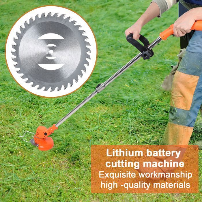 Débroussailleuse Sans Fil 12V Tige Télescopique – 2 Batteries + Chargeur (Orange)