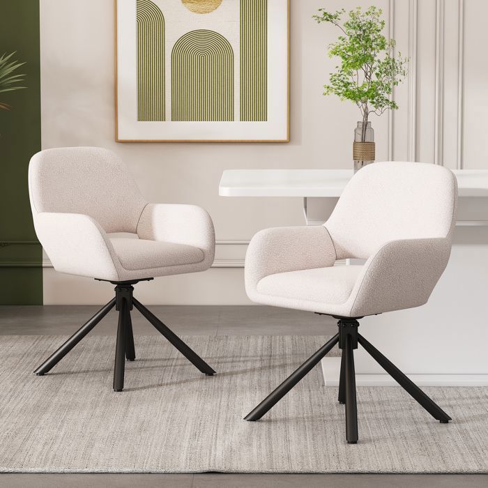Lot De 6 Chaises De Salle à Manger Pivotantes Homestyle4u - Tissu Bouclé Beige