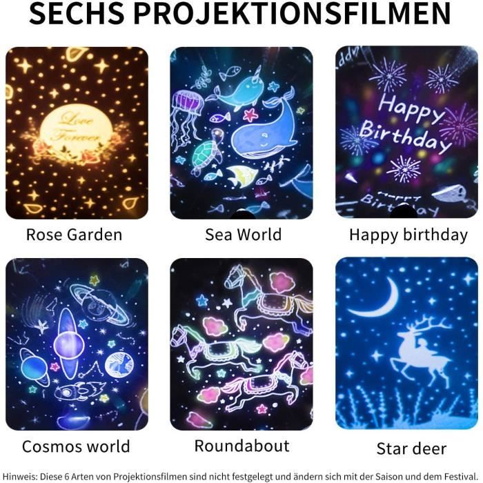 Veilleuse Projecteur étoiles YISSVIC Pour Enfant - 6 Films Thématiques + 8 Musiques - Télécommande Et Rotation 360° - Cadeau Nuit Paisible