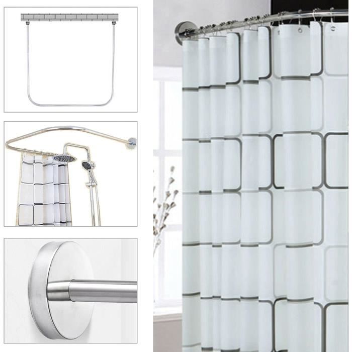 Tringle à Rideau De Douche D'Angle Zaplyte - Acier Inoxydable, Forme L, Noire - Taille Réglable