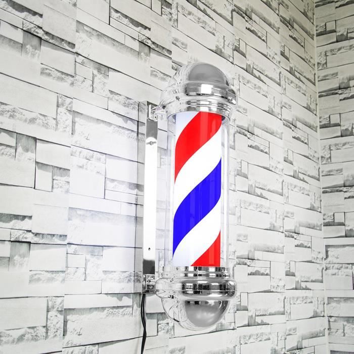 Poteau De Barbier Lumineux Rotatif - LED 75 Cm - Rayures Rouge, Bleu, Blanc - Étanche - Pour Salon Coiffure, Bar, Décoration Extérieure - 9