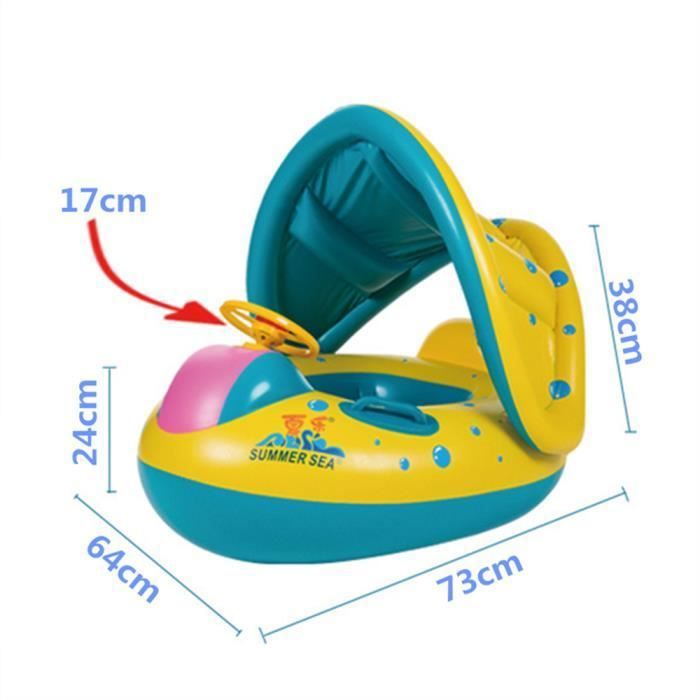 WYRIAZA Bouée Bébé Piscine Avec Parasol SPF50+ Et Balle D'Équilibre - 5-16 Kg - Sécurité Et Confort Pour Bébé