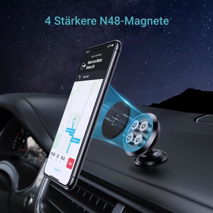 Support Téléphone Voiture Magnétique - Ventouse Forte, Rotation 360°, Compatible IPhone Et Android