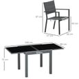 Ensemble de jardin 4 personnes chaises empilables table extensible 80/160L cm alu. teslin antracite-2