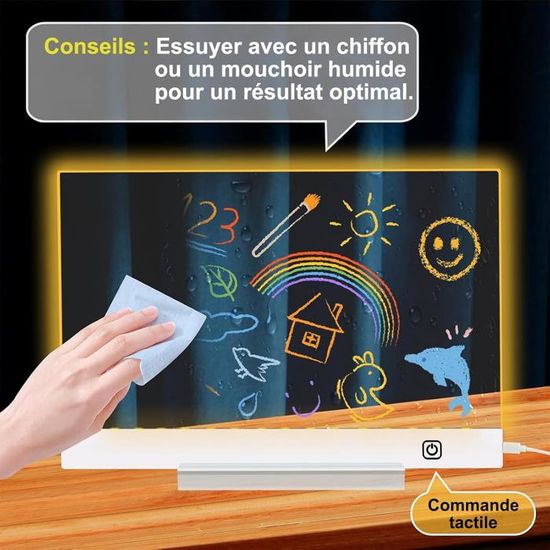 Tablette à Dessin Lumineuse Wondiko - LED 7 Couleurs - Surface Acrylique Effaçable - Stylo Inclus - Développe Créativité Enfant - 2