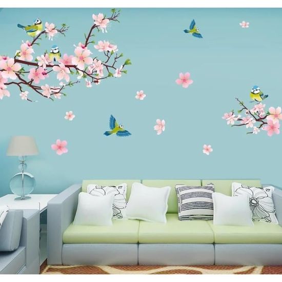 WandSticker4U Grand Sticker Mural Arbre Photo Famille 160x240 Cm - Arbre De Vie Coloré Oiseaux