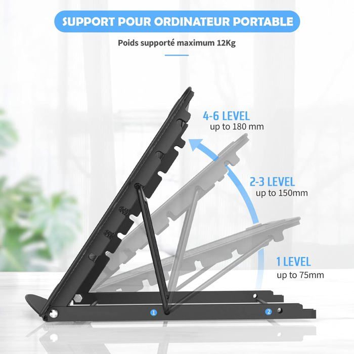 Support Ventilé Pour Ordinateur Portable 10-15,6 Pouces - Argenté - Surélévation Pour Refroidissement