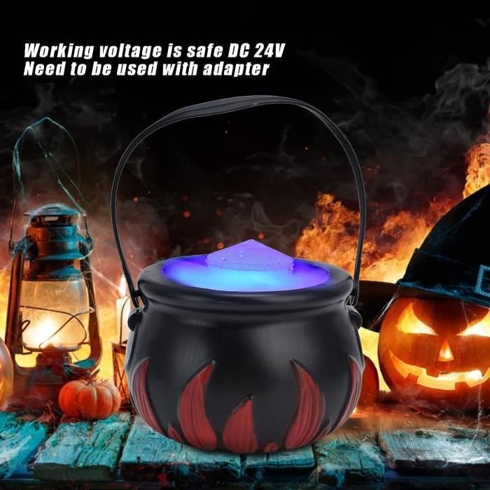 Chaudron Sorcière Halloween Avec Machine à Fumée LINISME - 12 LEDs Multicolores, 20x20x13 Cm