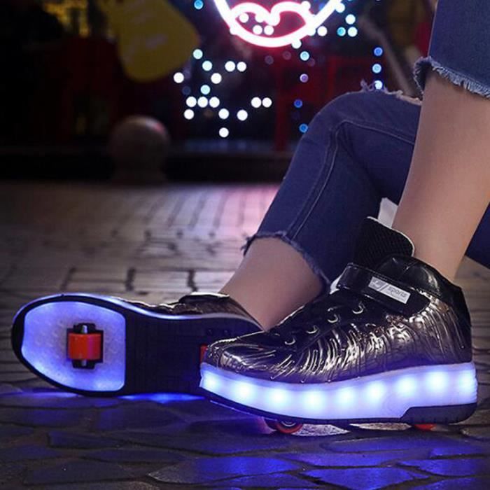 Chaussures à roulettes avec double 4 roues garçon fille skate à roulettes  chaussures de fitness double roues en ligne baskets rétractables