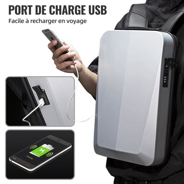 BANGE Sac à dos antivol avec port de charge USB, sac à dos d