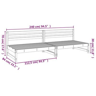 VidaXL 2 Canapés Centraux Jardin Bois Pin Massif Gris - Sièges Extérieurs Modulaires Avec Dossier
