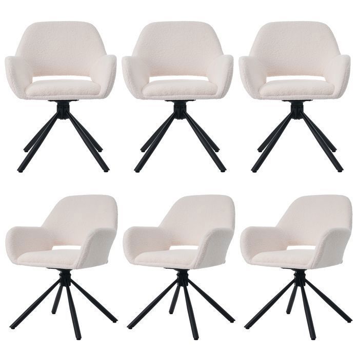 Lot De 6 Chaises De Salle à Manger MCW-G66 - Tissu Bouclé Gris Foncé - Pivotantes Avec Accoudoirs