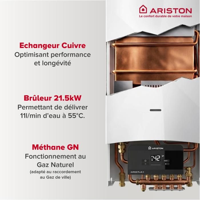Chauffe-eau Gaz Instantané - Ariston AKROS PLUS - Gaz Naturel 11L/min
