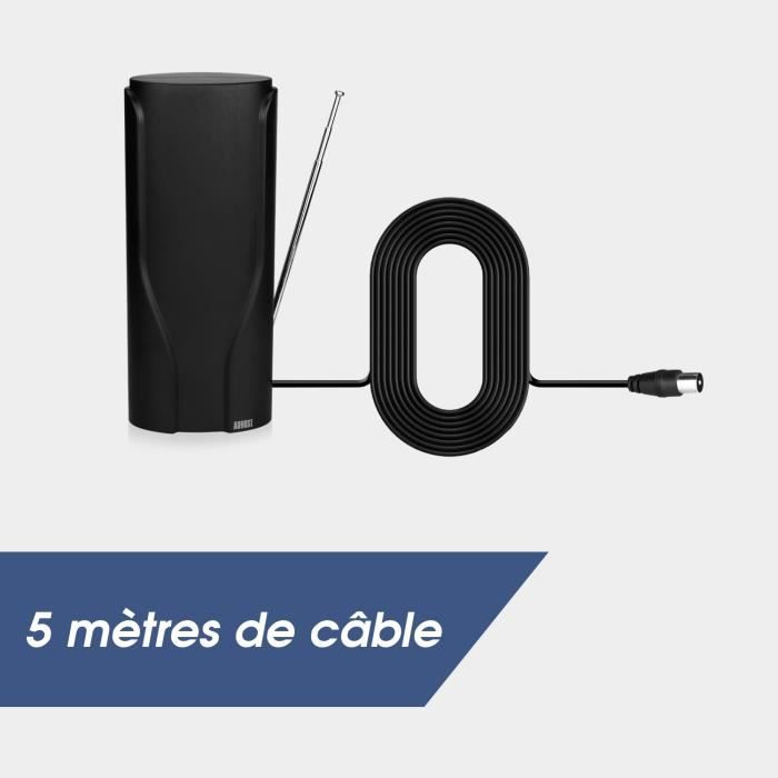 Antenne TV Intérieure/Extérieure 2025 600 Km – Amplifiée 4K 1080p – Câble 10 M – TNT Gratuite Tous Téléviseurs
