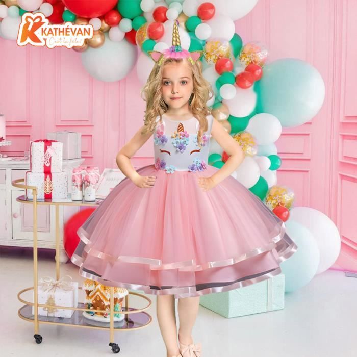 Robe Princesse Fille Rose - KATHEVAN - Costume Halloween Carnaval